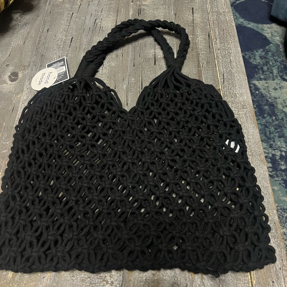 West Loop Woven Beach Bag Tote Handmade Black